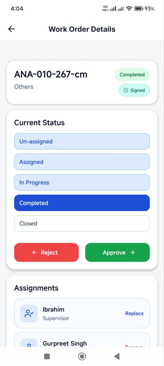 AL Tamkeen mobile work order status