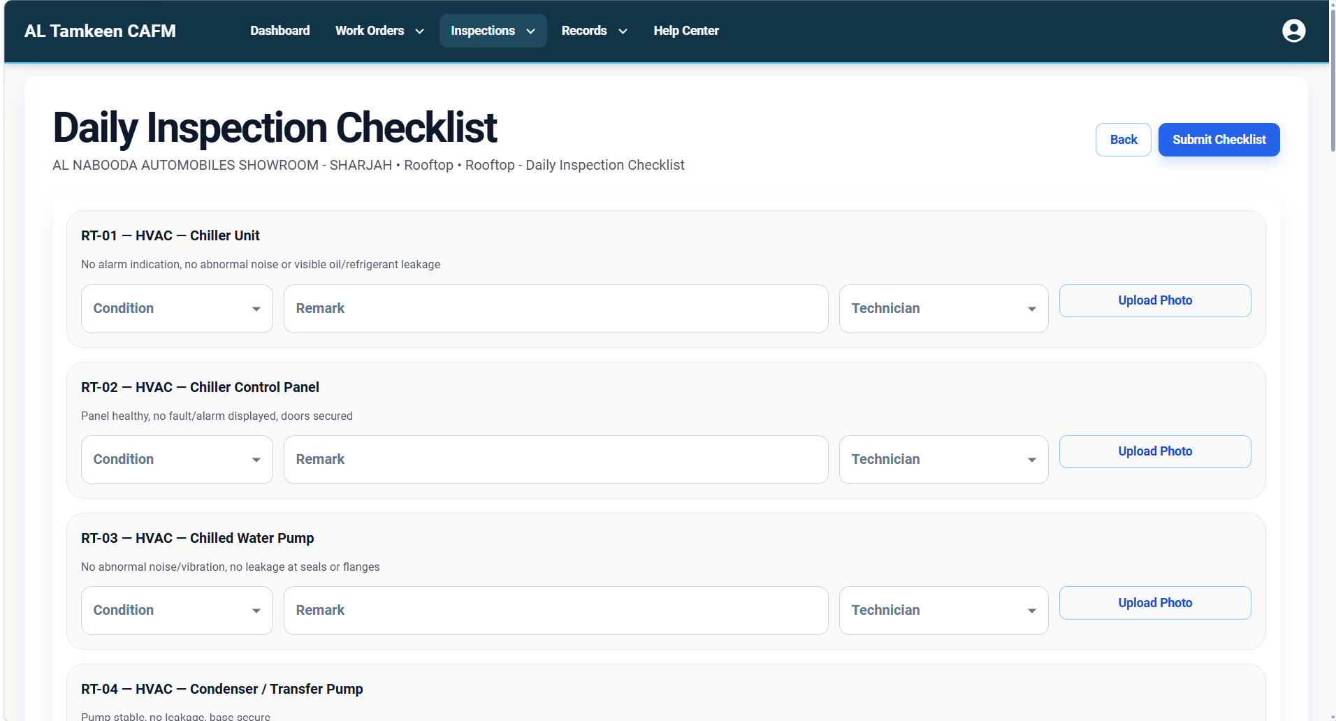 AL Tamkeen daily inspection checklist